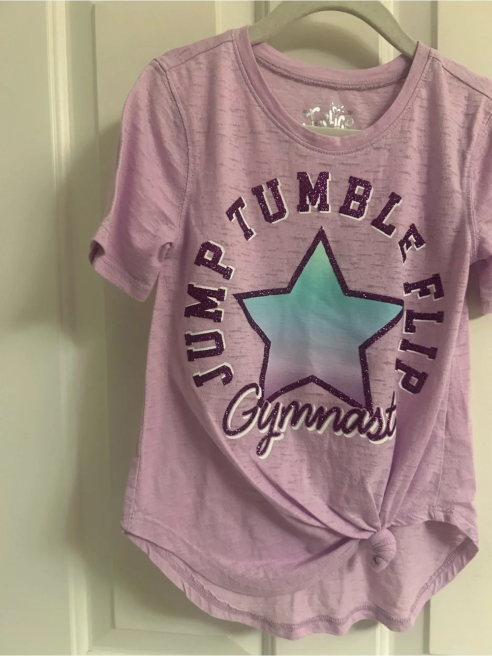 Girls Justice Lavender Graphic Gymnast Tee with Knotted Hem